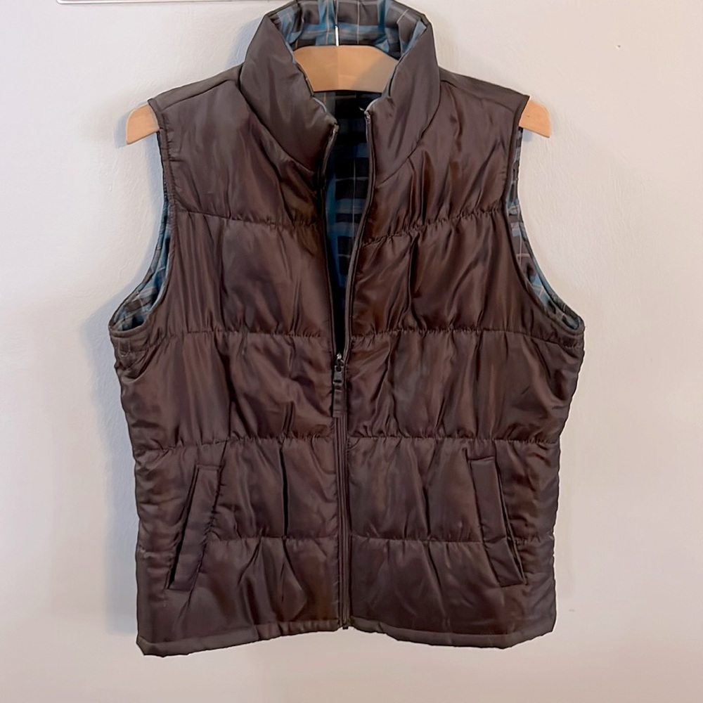 Merona Reversible Vest - Chocolate/Teal Plaid